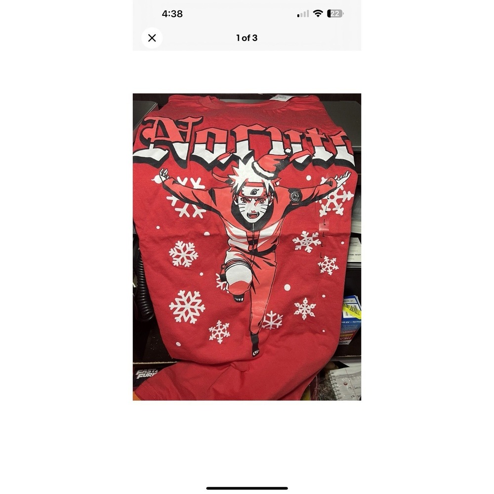 Shonen Jump NARUTO Shippuden Anime Christmas Holidays T-Shirt Mens Size L New